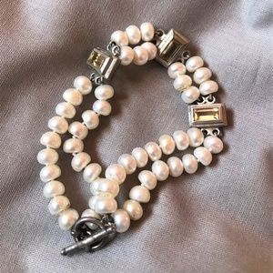 Vintage Pearl Citrine Sterling Silver Bracelet